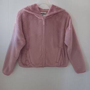 OshKosh B'gosh Girls Dusty Pink Teddy Fleece Zip-Up Hoodie Jacket 10/10A